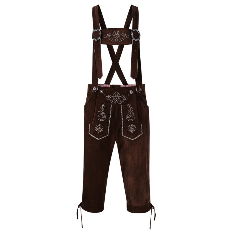 US GLORYSTAR Oktoberfest men's vintage faux-leather embroidered strap pants US Code Dark Brown S
