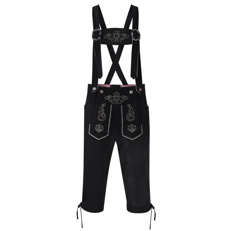 US GLORYSTAR Oktoberfest men's vintage faux-leather embroidered strap pants US Code Black S