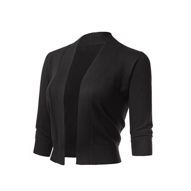 US GLORYSTAR Women's Casual Classic Solid Color 3/4 Sleeve Open Front Cropped Cardigan