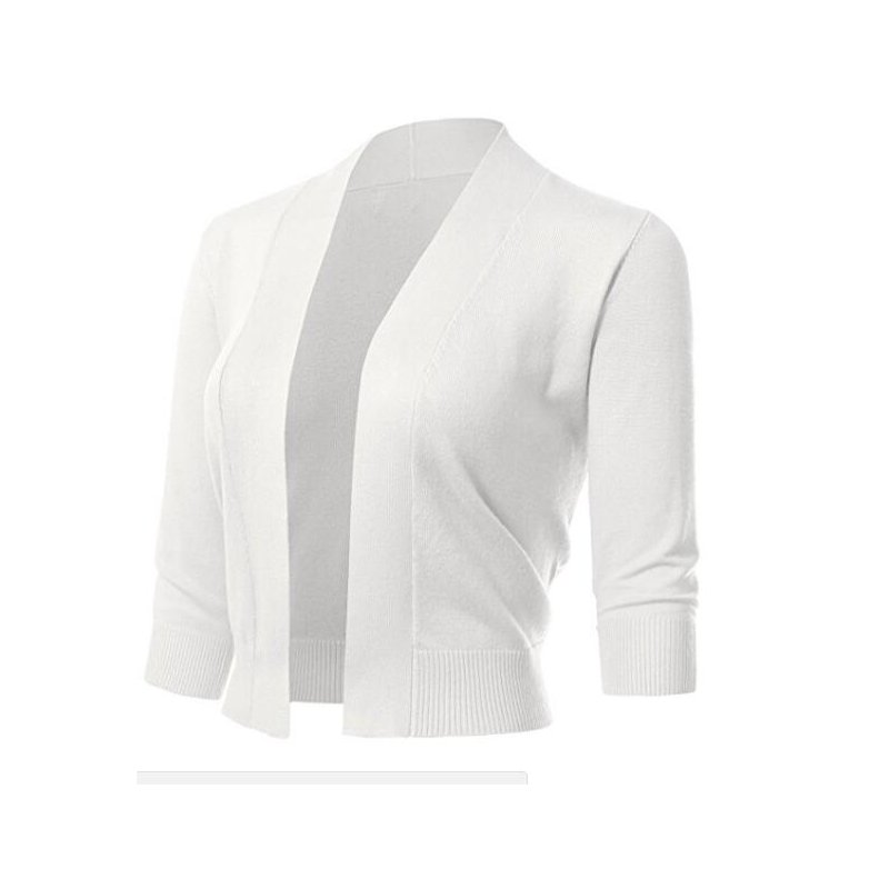 US GLORYSTAR Women's Casual Classic Solid Color 3/4 Sleeve Open Front Cropped Cardigan