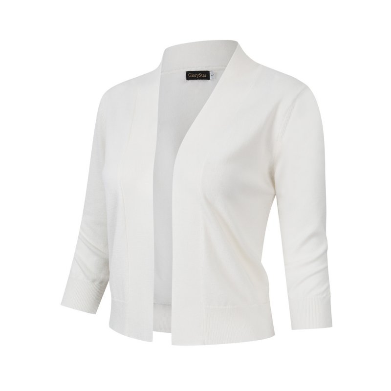 US GLORYSTAR Women's Casual Classic Solid Color 3/4 Sleeve Open Front Cropped Cardigan