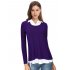 US GLORYSTAR Women s Contrast Color Collared Long Sleeve Patchwork Blouse Shirt Top Purple XL