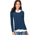 US GLORYSTAR Women's Contrast Color Collared Long Sleeve Patchwork Blouse Shirt
