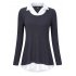 US GLORYSTAR Women s Contrast Color Collared Long Sleeve Patchwork Blouse Shirt Top Dark Gray M