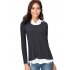US GLORYSTAR Women s Contrast Color Collared Long Sleeve Patchwork Blouse Shirt Top Dark Gray XL
