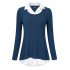US GloryStar Women s Contrast Color Collared Long Sleeve Patchwork Blouse Shirt Top