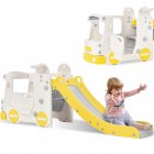 US HDPE Kids Slide Bus Climber Slide Set With Slide For Toddlers Freestanding Bus Climber With Basketball Hoop Yellow