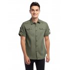 US Kuulee Men's Casual Outdoor Tab Sleeve Button Down Solid Color Cotton Cargo Shirt Army Green S
