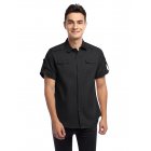 US Kuulee Men's Casual Outdoor Tab Sleeve Button Down Solid Color Cotton Cargo Shirt Black L