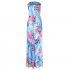 US LEADINGSTAR Women Strapless Maxi Leaf Print Boho Elegant Party Long Dress Light blue XL