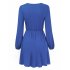 US LEADINGSTAR Women Solid Long Sleeve Elastic Waist Wrap V Neck Fit Flare Dress Haze Blue M