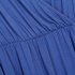 US LEADINGSTAR Women Solid Long Sleeve Elastic Waist Wrap V Neck Fit Flare Dress Haze Blue M