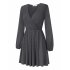 US LEADINGSTAR Women Solid Long Sleeve Elastic Waist Wrap V Neck Fit Flare Dress Gray 2XL