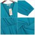 US LEADINGSTAR Women Solid Long Sleeve Elastic Waist Wrap V Neck Fit Flare Dress Blue Green XS