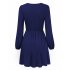 US LEADINGSTAR Women Solid Long Sleeve Elastic Waist Wrap V Neck Fit Flare Dress Dark Blue XS
