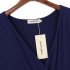 US LEADINGSTAR Women Solid Long Sleeve Elastic Waist Wrap V Neck Fit Flare Dress Dark Blue XS