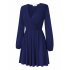 US LEADINGSTAR Women Solid Long Sleeve Elastic Waist Wrap V Neck Fit Flare Dress Dark Blue XS