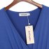US LEADINGSTAR Women Solid Long Sleeve Elastic Waist Wrap V Neck Fit Flare Dress Haze Blue M