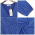 US LEADINGSTAR Women Solid Long Sleeve Elastic Waist Wrap V Neck Fit Flare Dress Haze Blue M