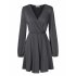 US LEADINGSTAR Women Solid Long Sleeve Elastic Waist Wrap V Neck Fit Flare Dress Gray S