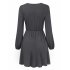 US LEADINGSTAR Women Solid Long Sleeve Elastic Waist Wrap V Neck Fit Flare Dress Gray S