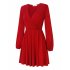 US LEADINGSTAR Women Solid Long Sleeve Elastic Waist Wrap V Neck Fit Flare Dress Red XL