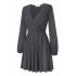 US LEADINGSTAR Women Solid Long Sleeve Elastic Waist Wrap V Neck Fit Flare Dress Gray S