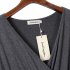 US LEADINGSTAR Women Solid Long Sleeve Elastic Waist Wrap V Neck Fit Flare Dress Gray S