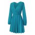 US LEADINGSTAR Women Solid Long Sleeve Elastic Waist Wrap V Neck Fit Flare Dress