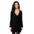 US LEADINGSTAR Women Solid Long Sleeve Elastic Waist Wrap V Neck Fit Flare Dress