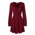 US LEADINGSTAR Women Solid Long Sleeve Elastic Waist Wrap V Neck Fit Flare Dress