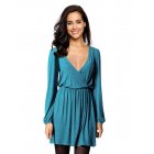 US LEADINGSTAR Women Solid Long Sleeve Elastic Waist Wrap V-Neck Fit Flare Dress