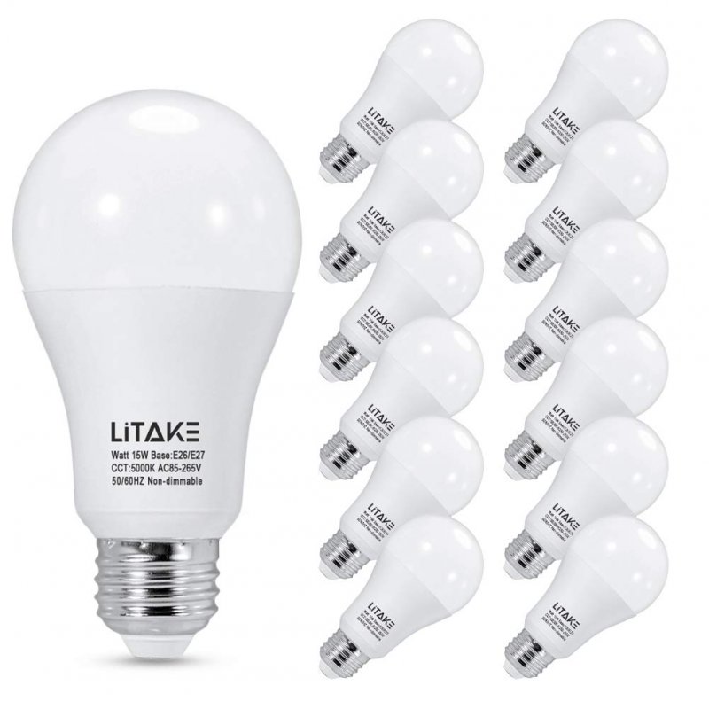 US LITAKE A19 LED Bulbs 150 Watt Equivalent 5000K Daylight LED Light Bulbs E26 Medium Base 15W LED Bulbs1600 Lumens