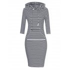 US MISSKY Women Pullover Stripe Pocket 3/4 Sleeve Slim Long Hoodie Sweatshirt Dress