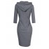US MISSKY Women Pullover Stripe Pocket 3 4 Sleeve Slim Long Hoodie Sweatshirt Dress Black XL
