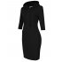 US MISSKY Women Pullover Stripe Pocket 3 4 Sleeve Slim Long Hoodie Sweatshirt Dress Black M