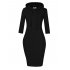 US MISSKY Women Pullover Stripe Pocket 3 4 Sleeve Slim Long Hoodie Sweatshirt Dress Black XL