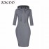 US MISSKY Women Pullover Stripe Pocket 3 4 Sleeve Slim Long Hoodie Sweatshirt Dress Black XL
