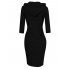 US MISSKY Women Pullover Stripe Pocket 3 4 Sleeve Slim Long Hoodie Sweatshirt Dress Black XL