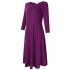 US MISSKY Women s Solid Scoop Neck 3 4 Sleeve Pockets Loose Swing Casual Midi Dress purple M