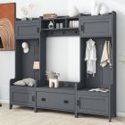 US Modern Style Hall Tree With Drawer Metal Hooks Easy Assembly Hallway Coat Rack For Hallway Living Room Mudroom Grey