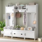 US Modern Style Hall Tree With Drawer Metal Hooks Easy Assembly Hallway Coat Rack For Hallway Living Room Mudroom White