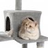 US Multi Layered Cat Bench with Litter and Top Lie and Hammock and Sisal Cat Scratching Post and Plush Hanging Ball Grey