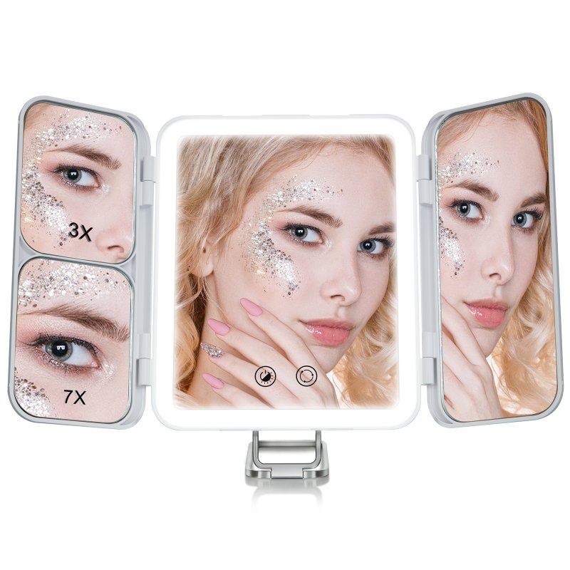 US NUOYA LED Lighted Rechargeable Makeup Mirror 1X/3X/7X Magnification 64 LED Beads & Touch Screen Dimming 180° Adjustable Stand for Countertop Travel Bathroom