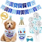 US Pet Birthday Party  Decoration Set Dog Pull Flag Triangle Scarf Cake Hat Decorative Props Supplies Blue suit 2