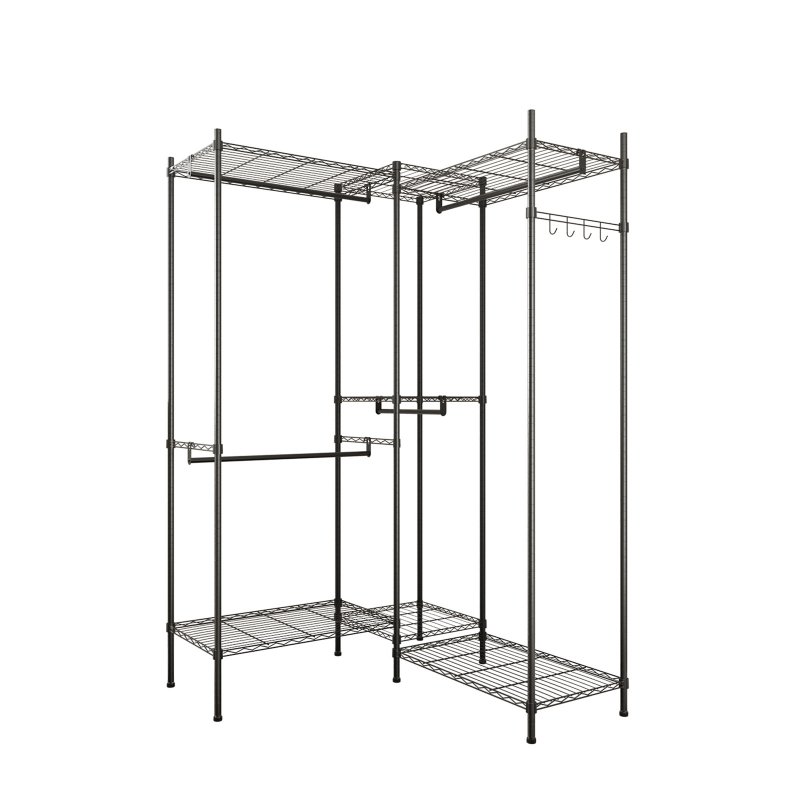 US Portable 4 Rows Clothes Rack With 7 Layers Shelves Garment Rack Wardrobe Closet Rack (180 X 35 X 195cm) black