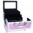 US Portable Cosmetic Case with Mirror Makeup Train Case Jewelry Box Organizer Pink