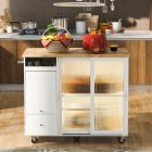 US Rolling Kitchen Island With Storage Drawer Adjustable Shelf Sliding Glass Door Cabinet With LED Light For Kitchen White