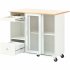 US Rolling Kitchen Island With Storage Drawer Adjustable Shelf Sliding Glass Door Cabinet With LED Light For Kitchen White
