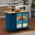 US Rolling Kitchen Island With Storage Drawer Adjustable Shelf Sliding Glass Door Cabinet With LED Light For Kitchen White